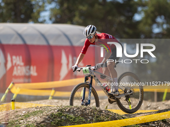 Nicolas Philipsen of Denmark competes in the UCI Mountain Bike World Championships Cross-Country Olympic Men Junior in Pal Arinsal, Andorra,...