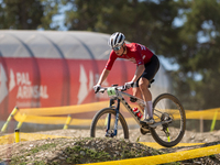 Nicolas Philipsen of Denmark competes in the UCI Mountain Bike World Championships Cross-Country Olympic Men Junior in Pal Arinsal, Andorra,...