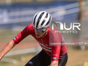 Nicolas Philipsen of Denmark competes in the UCI Mountain Bike World Championships Cross-Country Olympic Men Junior in Pal Arinsal, Andorra,...