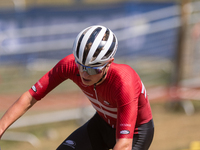 Nicolas Philipsen of Denmark competes in the UCI Mountain Bike World Championships Cross-Country Olympic Men Junior in Pal Arinsal, Andorra,...