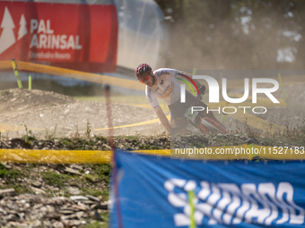 Nicolas Franco of Spain competes in the UCI Mountain Bike World Championships Cross-Country Olympic Men Junior in Pal Arinsal, Andorra, on A...