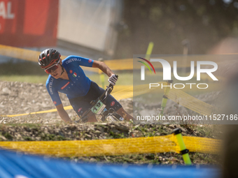 Ryan Peruzzo of Italy competes in the UCI Mountain Bike World Championships Cross-Country Olympic Men Junior in Pal Arinsal, Andorra, on Aug...