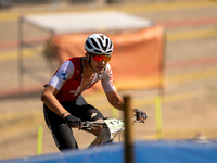 Anatol Alder of Switzerland competes in the UCI Mountain Bike World Championships Cross-Country Olympic Men Junior in Pal Arinsal, Andorra,...