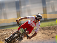 Filip Polchlopek of Poland competes in the UCI Mountain Bike World Championships Cross-Country Olympic Men Junior in Pal Arinsal, Andorra, o...