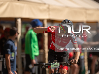 Tristan Barret of Alfred competes in the UCI Mountain Bike World Championships Cross-Country Olympic Men Junior in Pal Arinsal, Andorra, on...