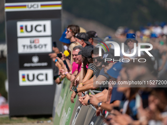 Fans attend the UCI Mountain Bike World Championships CROSS-COUNTRY OLYMPIC MEN JUNIOR in Pal Arinsal, Andorra, on August 30, 2024. (