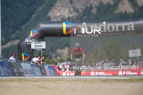 Albert Philipsen of Denmark wins the final race in the UCI Mountain Bike World Championships Cross-Country Olympic Men Junior in Pal Arinsal...