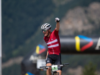 Albert Philipsen of Denmark wins the final race in the UCI Mountain Bike World Championships Cross-Country Olympic Men Junior in Pal Arinsal...