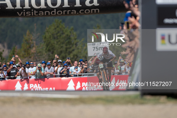 Nicolas Franco of Spain competes in the UCI Mountain Bike World Championships Cross-Country Olympic Men Junior in Pal Arinsal, Andorra, on A...