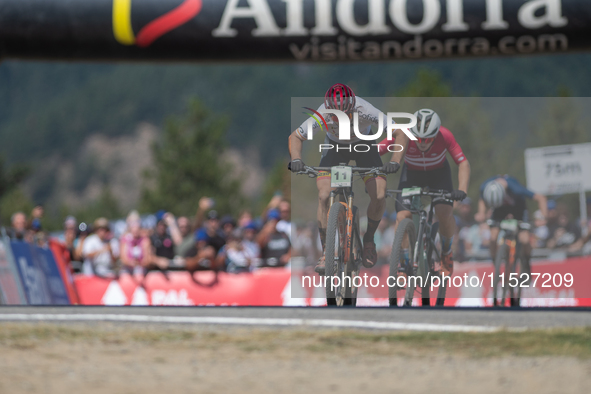 Nicolas Franco of Spain competes in the UCI Mountain Bike World Championships Cross-Country Olympic Men Junior in Pal Arinsal, Andorra, on A...