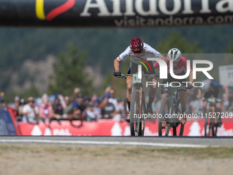 Nicolas Franco of Spain competes in the UCI Mountain Bike World Championships Cross-Country Olympic Men Junior in Pal Arinsal, Andorra, on A...