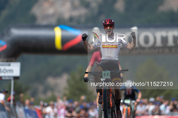 Nicolas Franco of Spain competes in the UCI Mountain Bike World Championships Cross-Country Olympic Men Junior in Pal Arinsal, Andorra, on A...