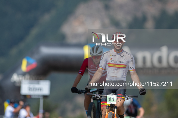 Nicolas Franco of Spain competes in the UCI Mountain Bike World Championships Cross-Country Olympic Men Junior in Pal Arinsal, Andorra, on A...