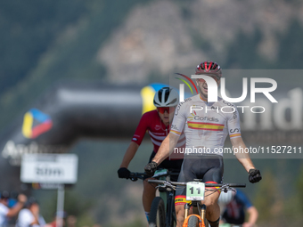 Nicolas Franco of Spain competes in the UCI Mountain Bike World Championships Cross-Country Olympic Men Junior in Pal Arinsal, Andorra, on A...