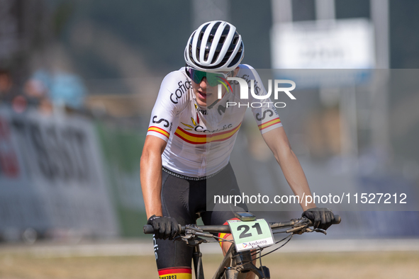 Alejandro Garcia of Spain competes in the UCI Mountain Bike World Championships Cross-Country Olympic Men Junior in Pal Arinsal, Andorra, on...