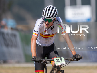 Alejandro Garcia of Spain competes in the UCI Mountain Bike World Championships Cross-Country Olympic Men Junior in Pal Arinsal, Andorra, on...