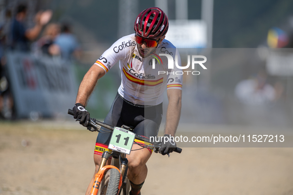 Nicolas Franco of Spain competes in the UCI Mountain Bike World Championships Cross-Country Olympic Men Junior in Pal Arinsal, Andorra, on A...