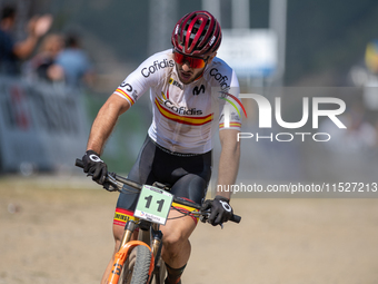 Nicolas Franco of Spain competes in the UCI Mountain Bike World Championships Cross-Country Olympic Men Junior in Pal Arinsal, Andorra, on A...