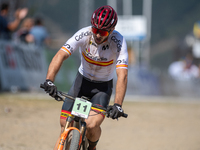 Nicolas Franco of Spain competes in the UCI Mountain Bike World Championships Cross-Country Olympic Men Junior in Pal Arinsal, Andorra, on A...