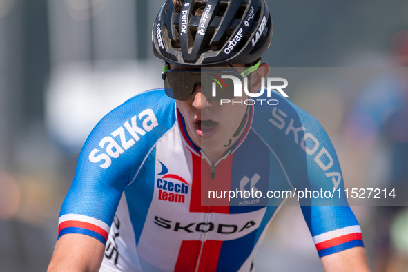 A cyclist after the race in the UCI Mountain Bike World Championships Cross-Country Olympic Men Junior in Pal Arinsal, Andorra, on August 30...