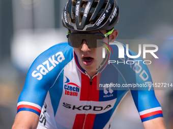 A cyclist after the race in the UCI Mountain Bike World Championships Cross-Country Olympic Men Junior in Pal Arinsal, Andorra, on August 30...