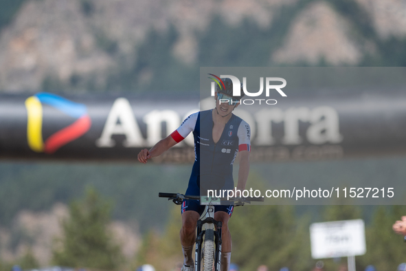 Kalanquin Lee of France competes in the UCI Mountain Bike World Championships Cross-Country Olympic Men Junior in Pal Arinsal, Andorra, on A...