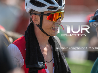 A cyclist after the race in the UCI Mountain Bike World Championships Cross-Country Olympic Men Junior in Pal Arinsal, Andorra, on August 30...