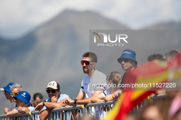 Spanish fans celebrate third place in the UCI Mountain Bike World Championships Cross-Country Olympic Men Junior in Pal Arinsal, Andorra, on...