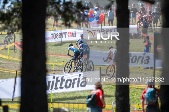 Cyclists participate in the UCI Mountain Bike World Championships CROSS-COUNTRY OLYMPIC MEN JUNIOR in Pal Arinsal, Andorra, on August 30, 20...