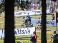 Cyclists participate in the UCI Mountain Bike World Championships CROSS-COUNTRY OLYMPIC MEN JUNIOR in Pal Arinsal, Andorra, on August 30, 20...