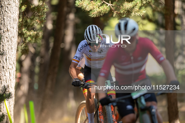 Nicolas Franco of Spain competes in the UCI Mountain Bike World Championships Cross-Country Olympic Men Junior in Pal Arinsal, Andorra, on A...