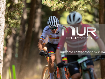 Nicolas Franco of Spain competes in the UCI Mountain Bike World Championships Cross-Country Olympic Men Junior in Pal Arinsal, Andorra, on A...