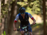 Lee Kalanquin of France participates in the UCI Mountain Bike World Championships Cross-Country Olympic Men Junior in Pal Arinsal, Andorra,...