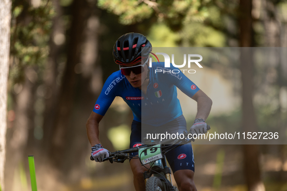 Ryan Peruzzo of Italy competes in the UCI Mountain Bike World Championships Cross-Country Olympic Men Junior in Pal Arinsal, Andorra, on Aug...