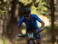 Ryan Peruzzo of Italy competes in the UCI Mountain Bike World Championships Cross-Country Olympic Men Junior in Pal Arinsal, Andorra, on Aug...