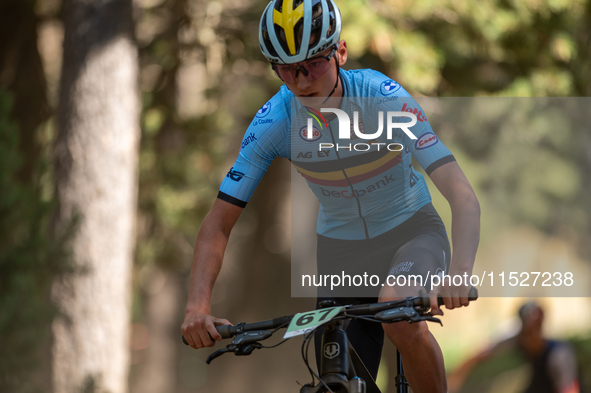 Valentin Laenen of Belgium participates in the UCI Mountain Bike World Championships Cross-Country Olympic Men Junior in Pal Arinsal, Andorr...