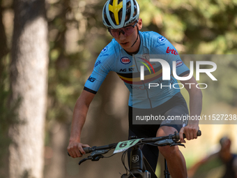 Valentin Laenen of Belgium participates in the UCI Mountain Bike World Championships Cross-Country Olympic Men Junior in Pal Arinsal, Andorr...