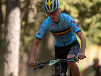 Valentin Laenen of Belgium participates in the UCI Mountain Bike World Championships Cross-Country Olympic Men Junior in Pal Arinsal, Andorr...