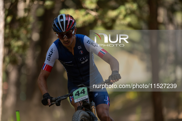 Brent Martino of France competes in the UCI Mountain Bike World Championships Cross-Country Olympic Men Junior in Pal Arinsal, Andorra, on A...