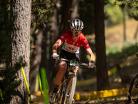 Zsombor Gauthier of Canada competes in the UCI Mountain Bike World Championships Cross-Country Olympic Men Junior in Pal Arinsal, Andorra, o...