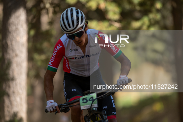 Krystof Fonseca of Portugal competes in the UCI Mountain Bike World Championships Cross-Country Olympic Men Junior in Pal Arinsal, Andorra,...