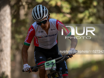 Krystof Fonseca of Portugal competes in the UCI Mountain Bike World Championships Cross-Country Olympic Men Junior in Pal Arinsal, Andorra,...