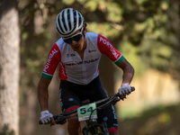 Krystof Fonseca of Portugal competes in the UCI Mountain Bike World Championships Cross-Country Olympic Men Junior in Pal Arinsal, Andorra,...