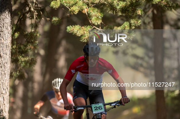 John Taillefer of Canada participates in the UCI Mountain Bike World Championships Cross-Country Olympic Men Junior in Pal Arinsal, Andorra,...