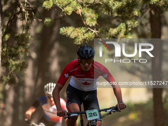 John Taillefer of Canada participates in the UCI Mountain Bike World Championships Cross-Country Olympic Men Junior in Pal Arinsal, Andorra,...