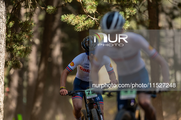 Koshi Hart of GREAT competes in the UCI Mountain Bike World Championships Cross-Country Olympic Men Junior in Pal Arinsal, Andorra, on Augus...