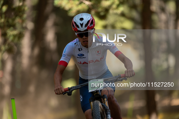 Alberto Nozaki of Japan competes in the UCI Mountain Bike World Championships Cross-Country Olympic Men Junior in Pal Arinsal, Andorra, on A...