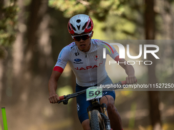 Alberto Nozaki of Japan competes in the UCI Mountain Bike World Championships Cross-Country Olympic Men Junior in Pal Arinsal, Andorra, on A...