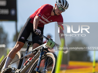 Nicolas Philipsen of Denmark competes in the UCI Mountain Bike World Championships Cross-Country Olympic Men Junior in Pal Arinsal, Andorra,...