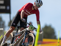 Nicolas Philipsen of Denmark competes in the UCI Mountain Bike World Championships Cross-Country Olympic Men Junior in Pal Arinsal, Andorra,...